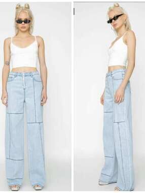 I.AM.GIA Orion Pant Light Wash Wide Leg Patchwork Jeans Women's - M NWT